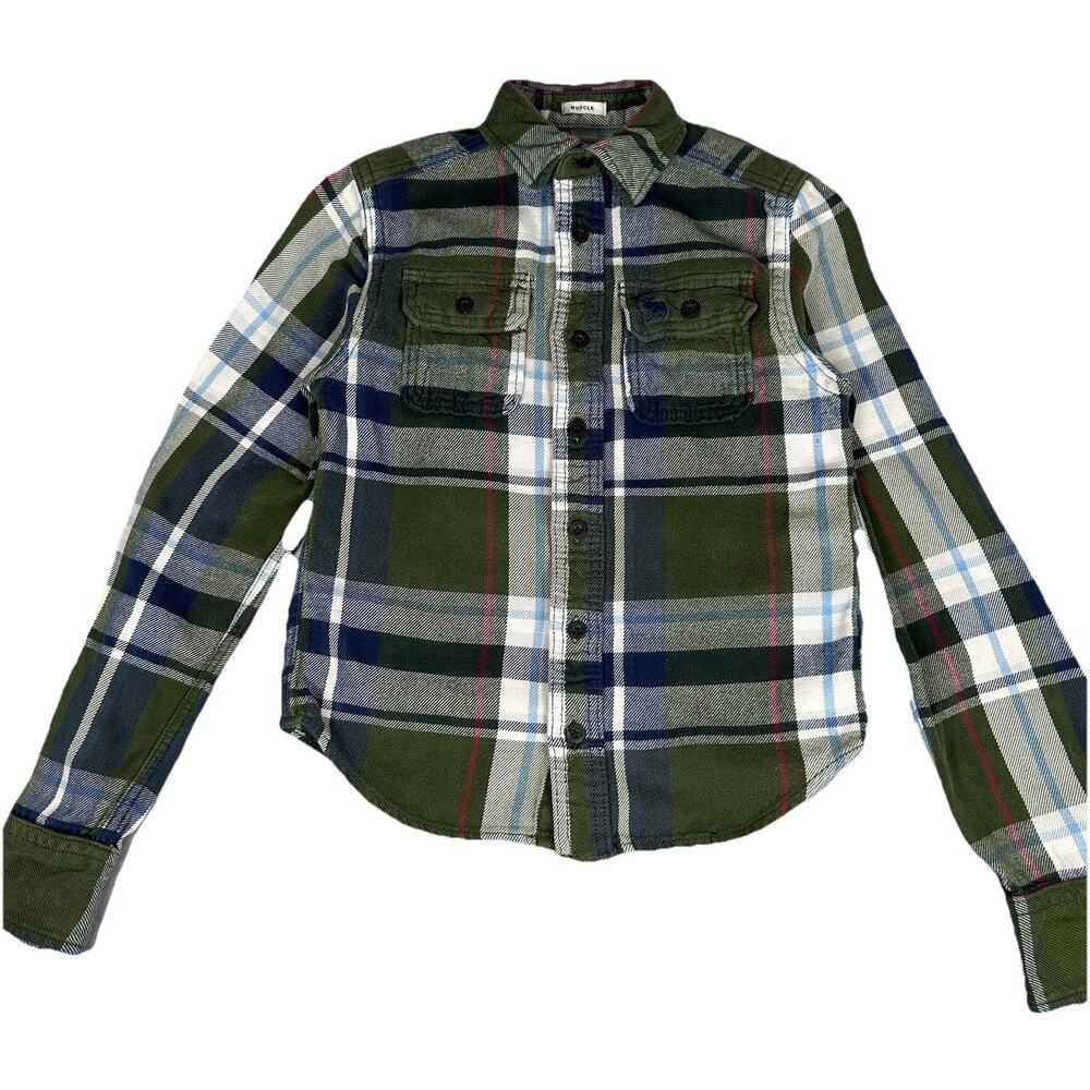 VTG Abercrombie New York 90's button up cotton flannel Boys M muscle shirt moose